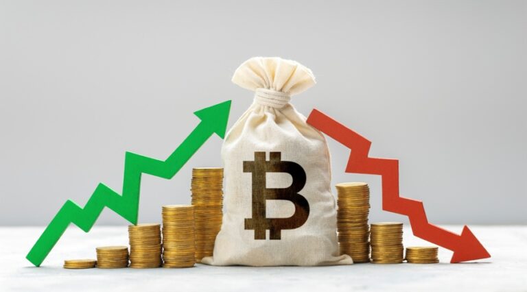 Bitcoin bag with some coins and up and down arrow_id_44726439-f045-4b78-ae83-e29b417c2d24_size900